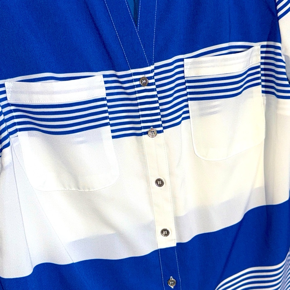 Notations Blouse Shirt Women's Large Round-Neck Wrap Long Sleeve Colorful Blue - Picture 4 of 7